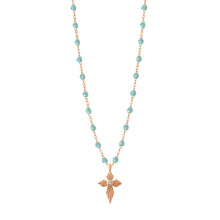 Gigi Clozeau - Croix Lumière Aqua Diamond Necklace, Rose Gold, 16.5"