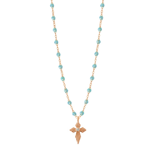 Gigi Clozeau - Croix Lumière Aqua Diamond Necklace, Rose Gold, 16.5