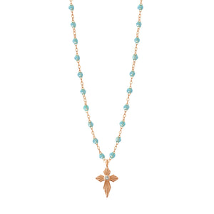 Gigi Clozeau - Croix Lumière Aqua Diamond Necklace, Rose Gold, 16.5"