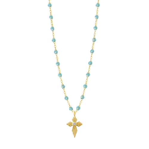 Gigi Clozeau - Croix Lumière Aqua Diamond Necklace, Yellow Gold, 16.5