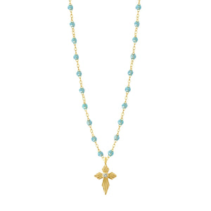 Gigi Clozeau - Croix Lumière Aqua Diamond Necklace, Yellow Gold, 16.5"