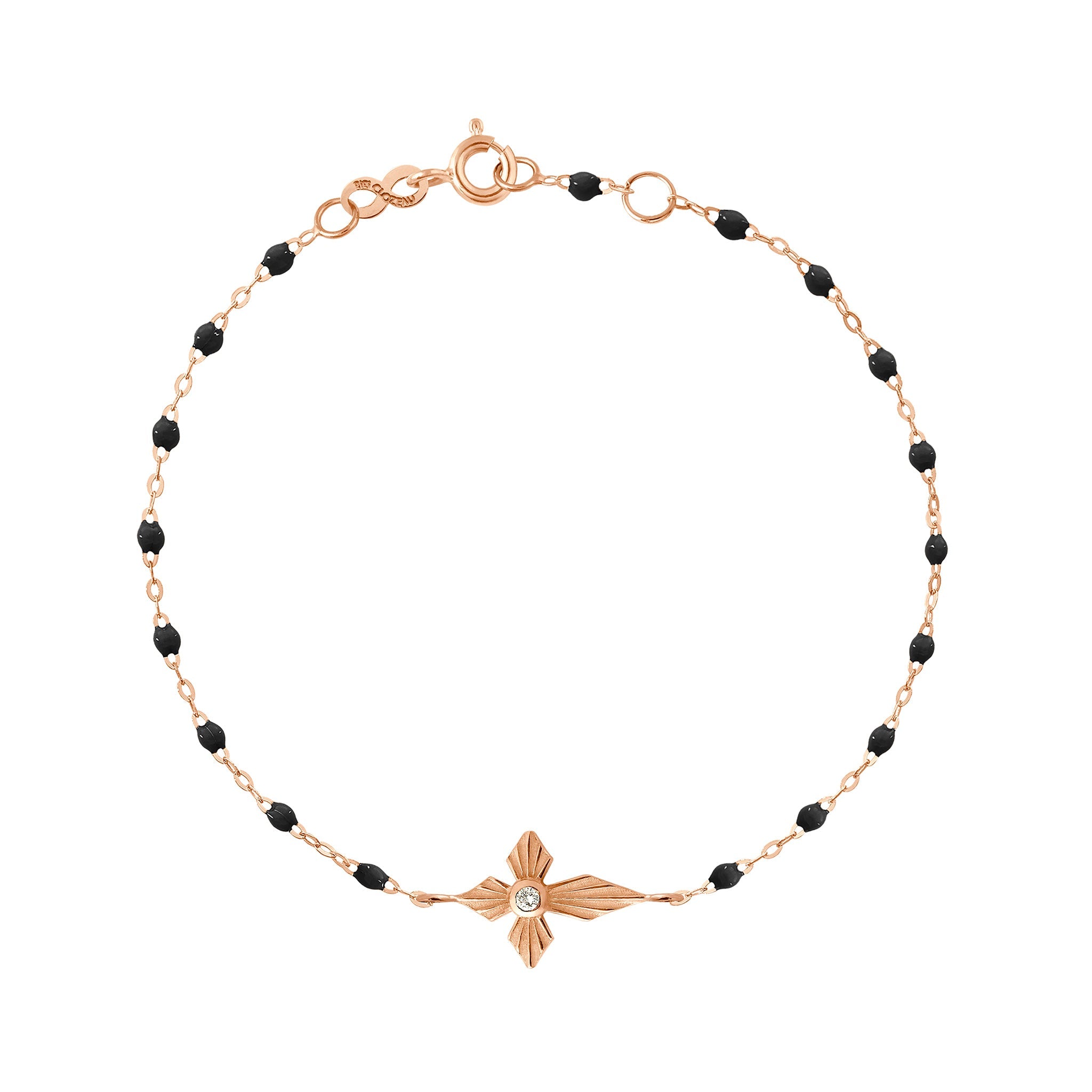 Gigi Clozeau - Croix Lumière Black Diamond Bracelet, Rose Gold, 6.7"