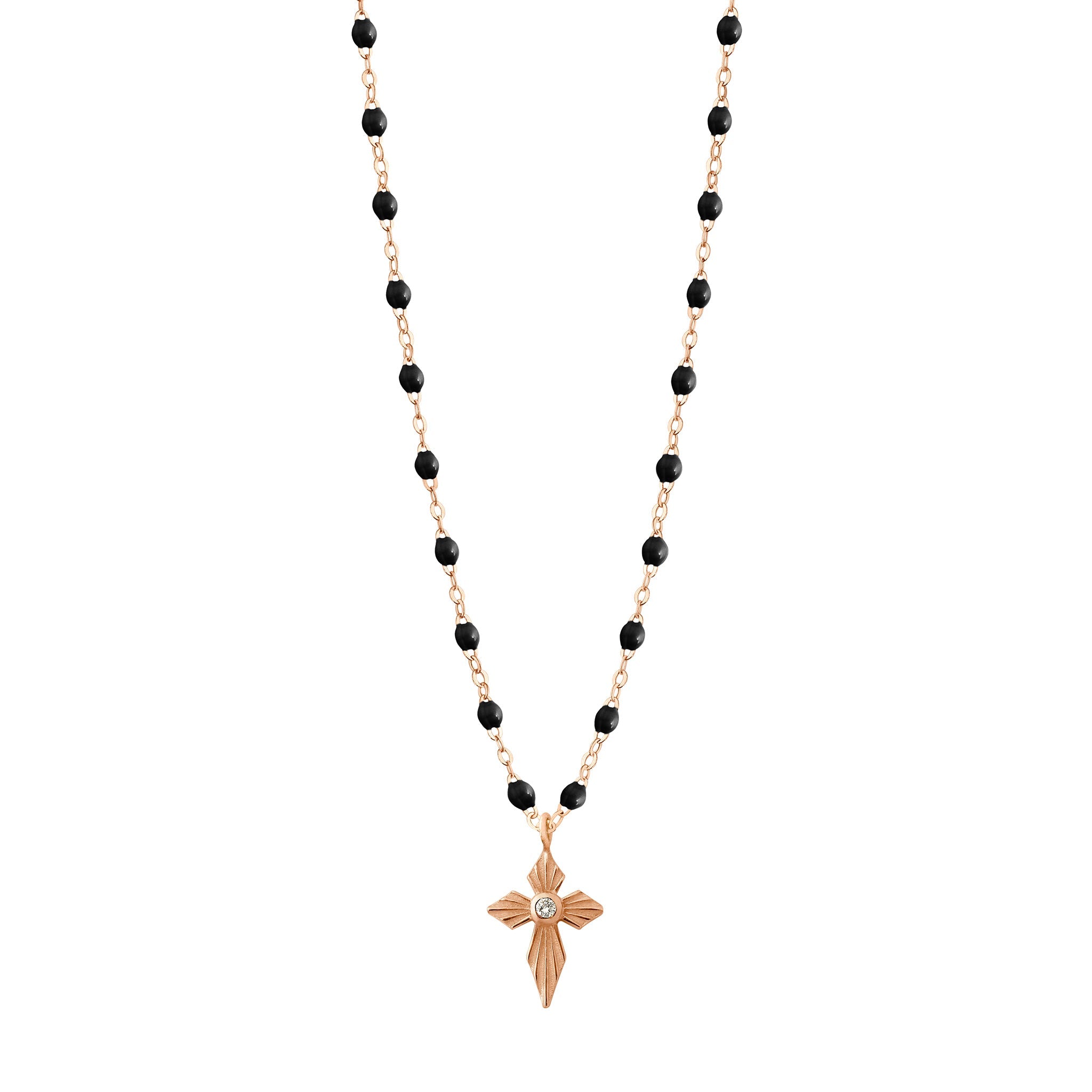 Gigi Clozeau - Croix Lumière Black Diamond Necklace, Rose Gold, 16.5"