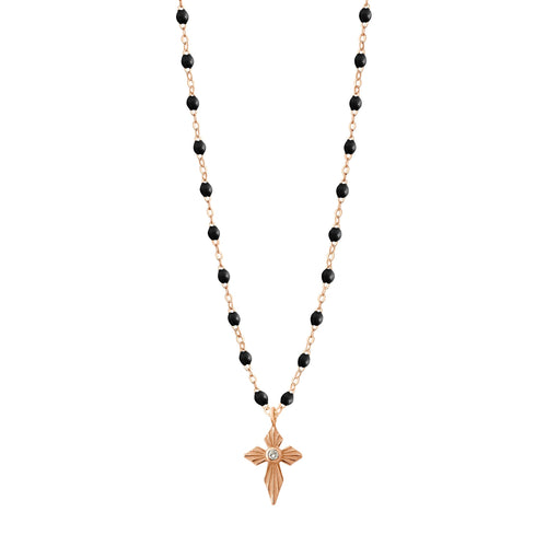 Gigi Clozeau - Croix Lumière Black Diamond Necklace, Rose Gold, 16.5