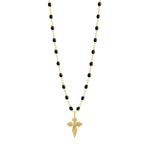 Gigi Clozeau - Croix Lumière Black Diamond Necklace, Yellow Gold, 16.5