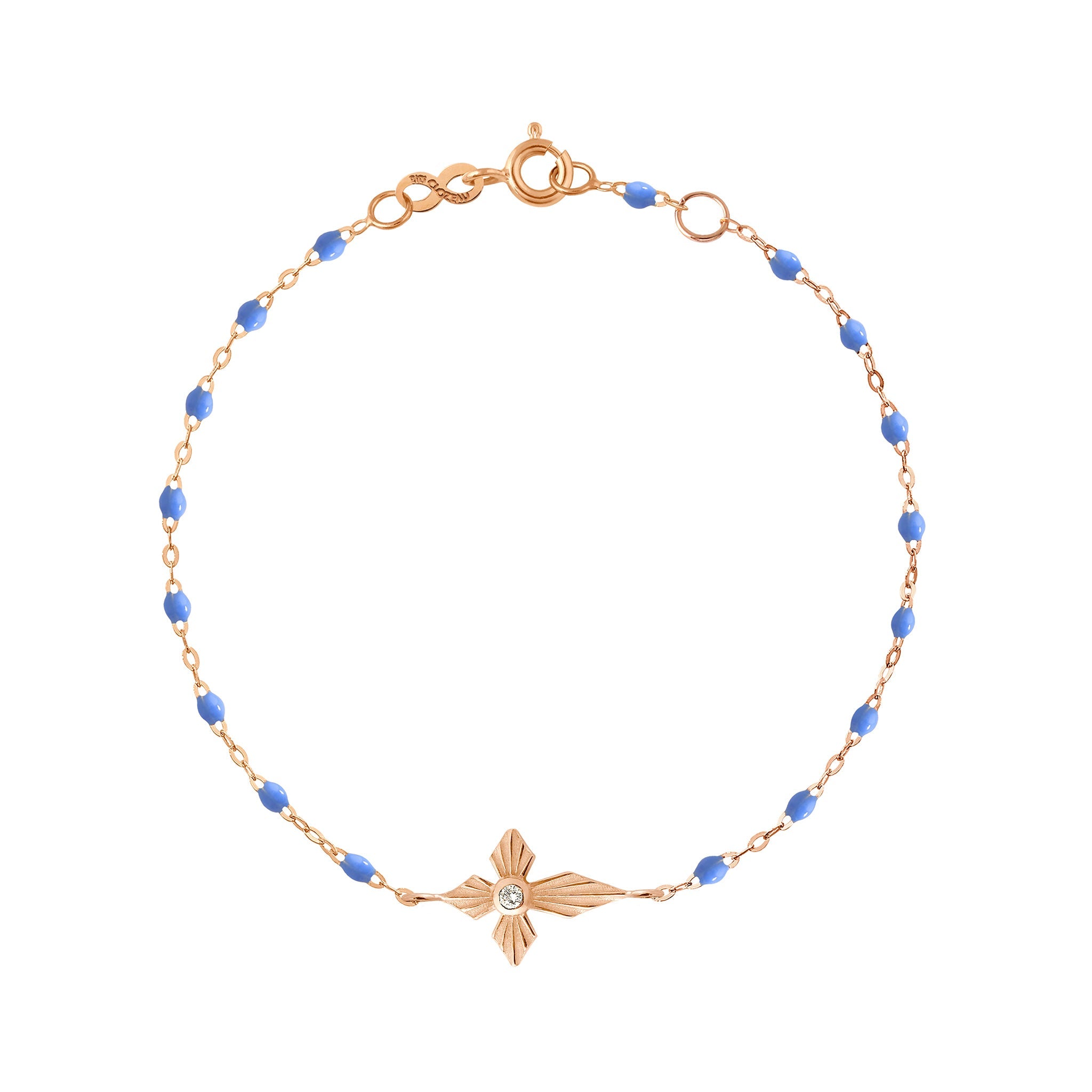 Gigi Clozeau - Croix Lumière Bleuet diamond Bracelet, Rose Gold, 6.7"