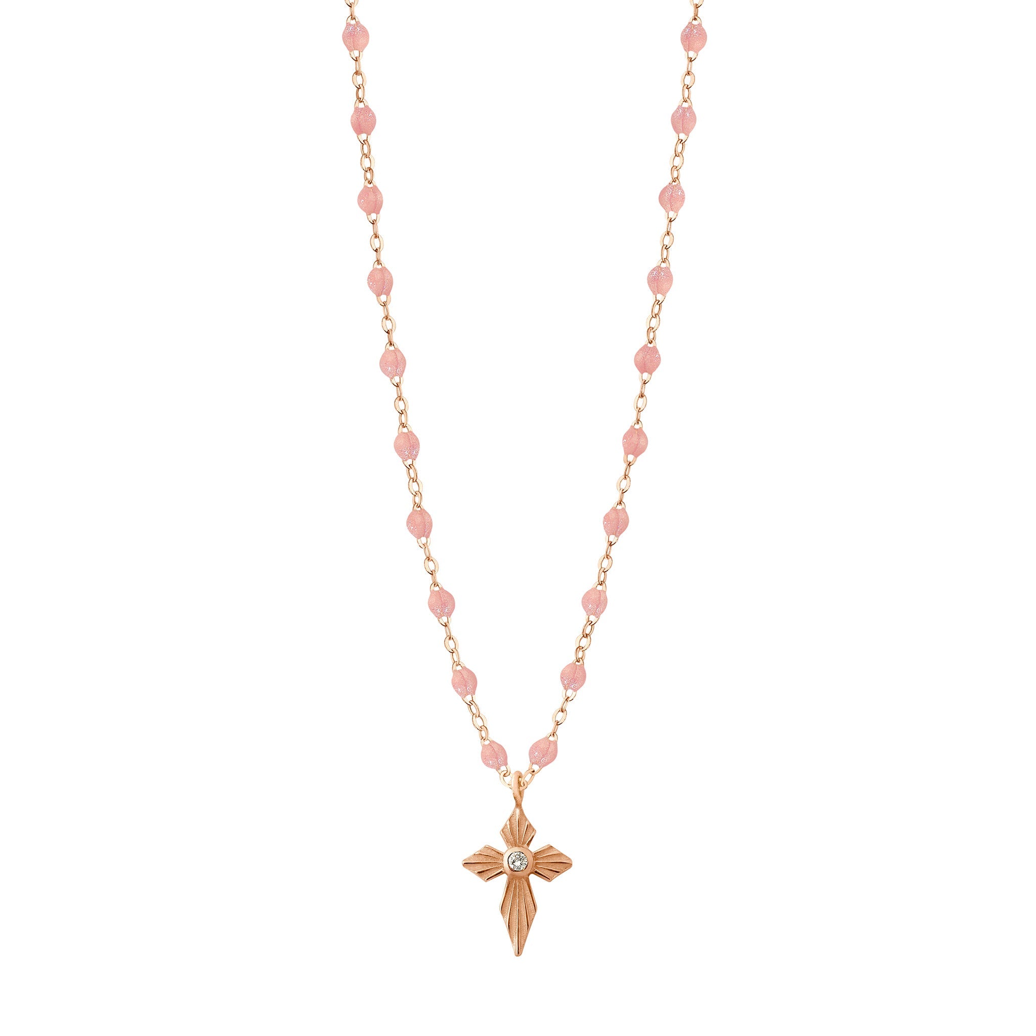 Gigi Clozeau - Croix Lumière Blush Diamond Necklace, Rose Gold, 16.5"