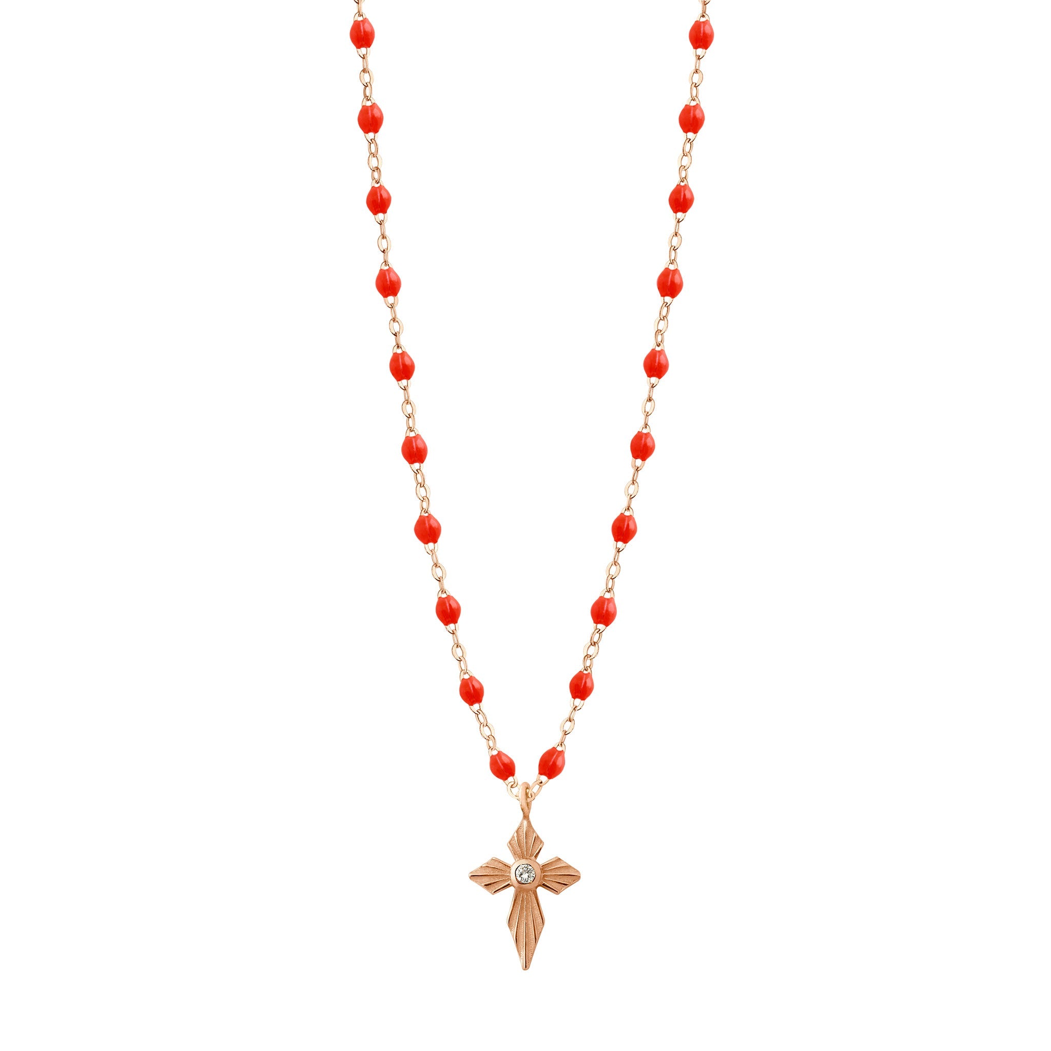Gigi Clozeau - Croix Lumière Coral Diamond Necklace, Rose Gold, 16.5"