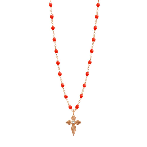 Gigi Clozeau - Croix Lumière Coral Diamond Necklace, Rose Gold, 16.5