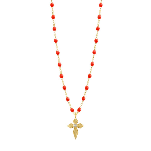 Gigi Clozeau - Croix Lumière Coral Diamond Necklace, Yellow Gold, 16.5