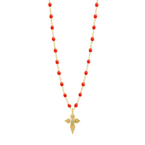 Gigi Clozeau - Croix Lumière Coral Diamond Necklace, Yellow Gold, 16.5"