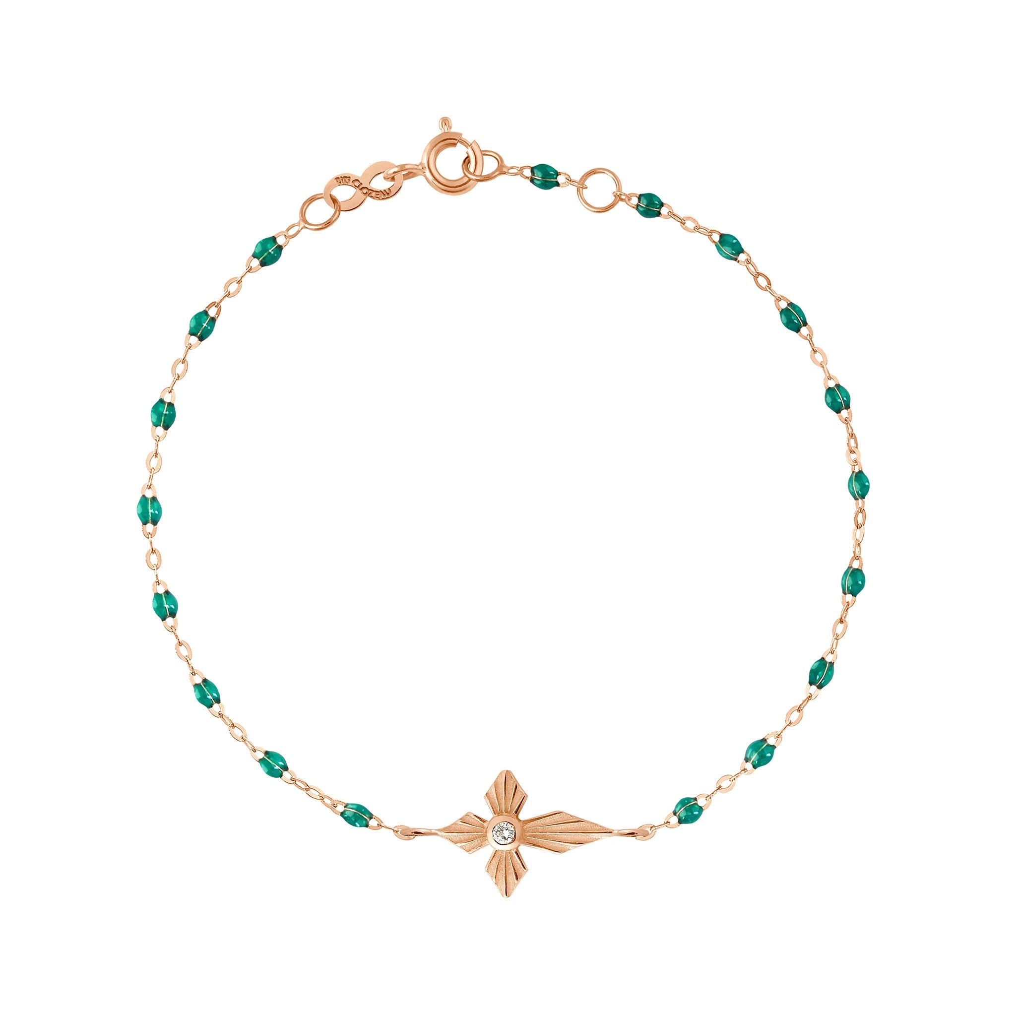 Gigi Clozeau - Croix Lumière Emerald Diamond Bracelet, Rose Gold, 6.7"