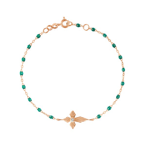 Gigi Clozeau - Croix Lumière Emerald Diamond Bracelet, Rose Gold, 6.7"