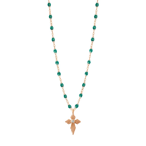 Gigi Clozeau - Croix Lumière Emerald Diamond Necklace, Rose Gold, 16.5