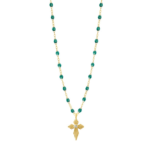 Gigi Clozeau - Croix Lumière Emerald Diamond Necklace, Yellow Gold, 16.5