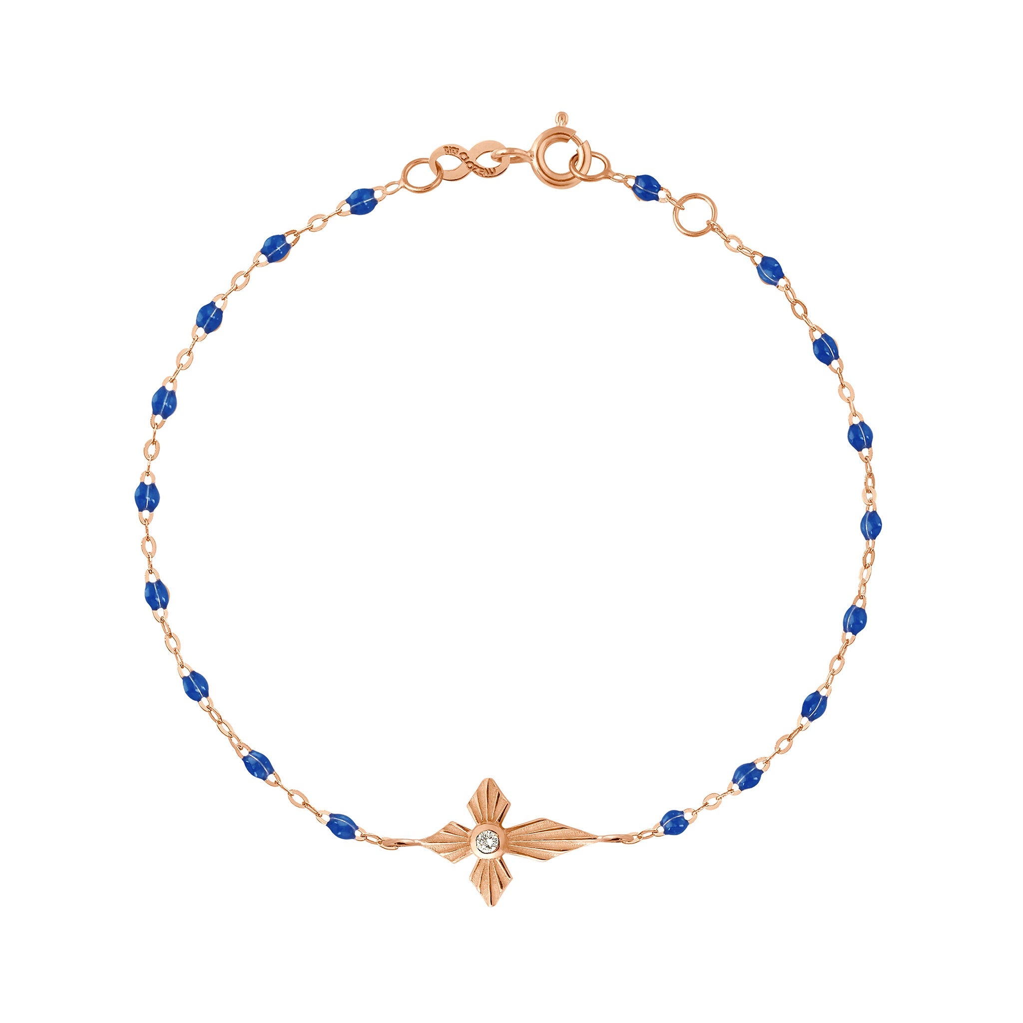 Gigi Clozeau - Croix Lumière Lapis Diamond Bracelet, Rose Gold, 6.7"