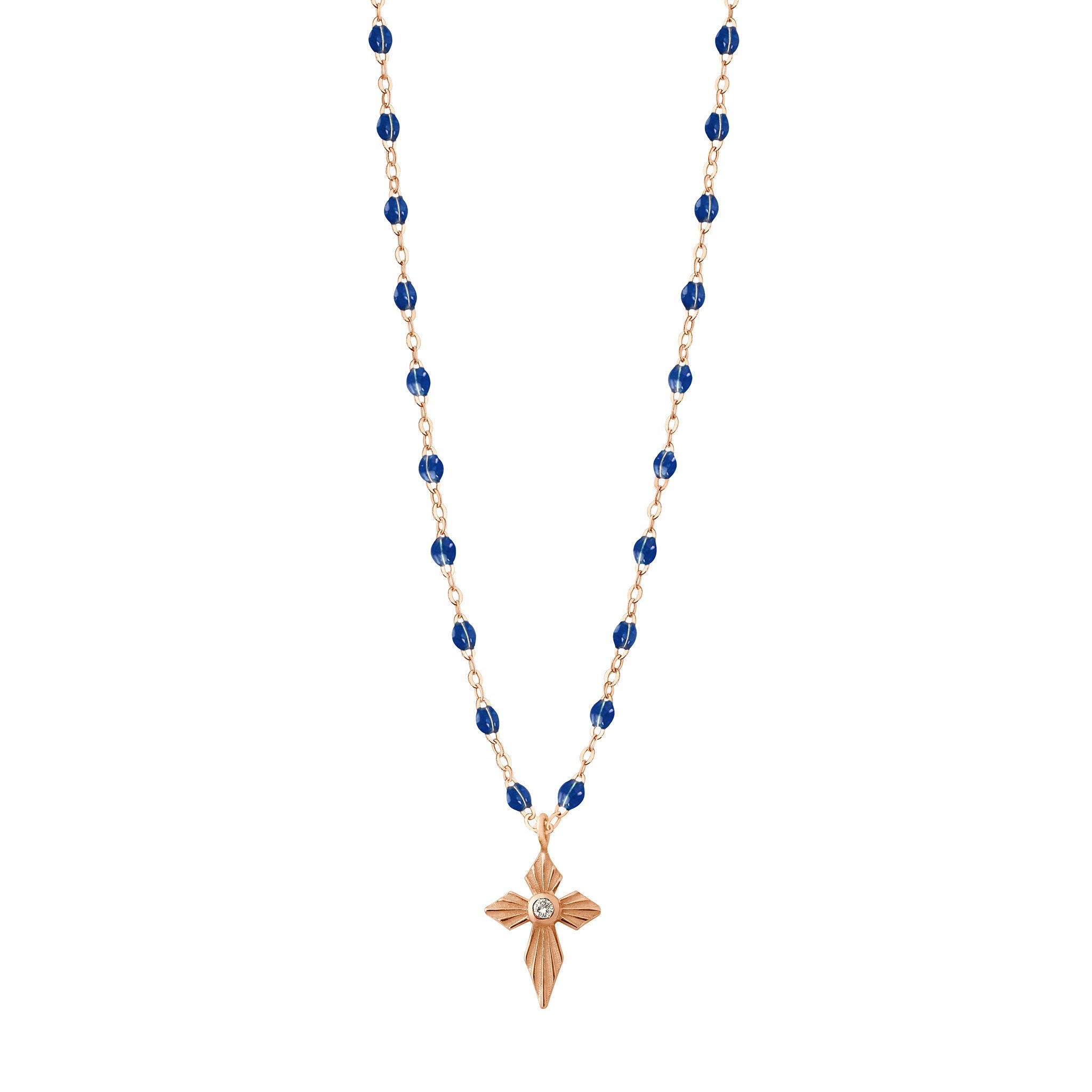 Gigi Clozeau - Croix Lumière Lapis Diamond Necklace, Rose Gold, 16.5"