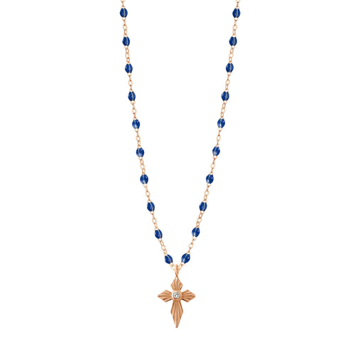 Gigi Clozeau - Croix Lumière Lapis Diamond Necklace, Rose Gold, 16.5