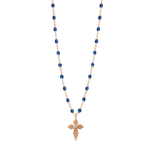 Gigi Clozeau - Croix Lumière Lapis Diamond Necklace, Rose Gold, 16.5"