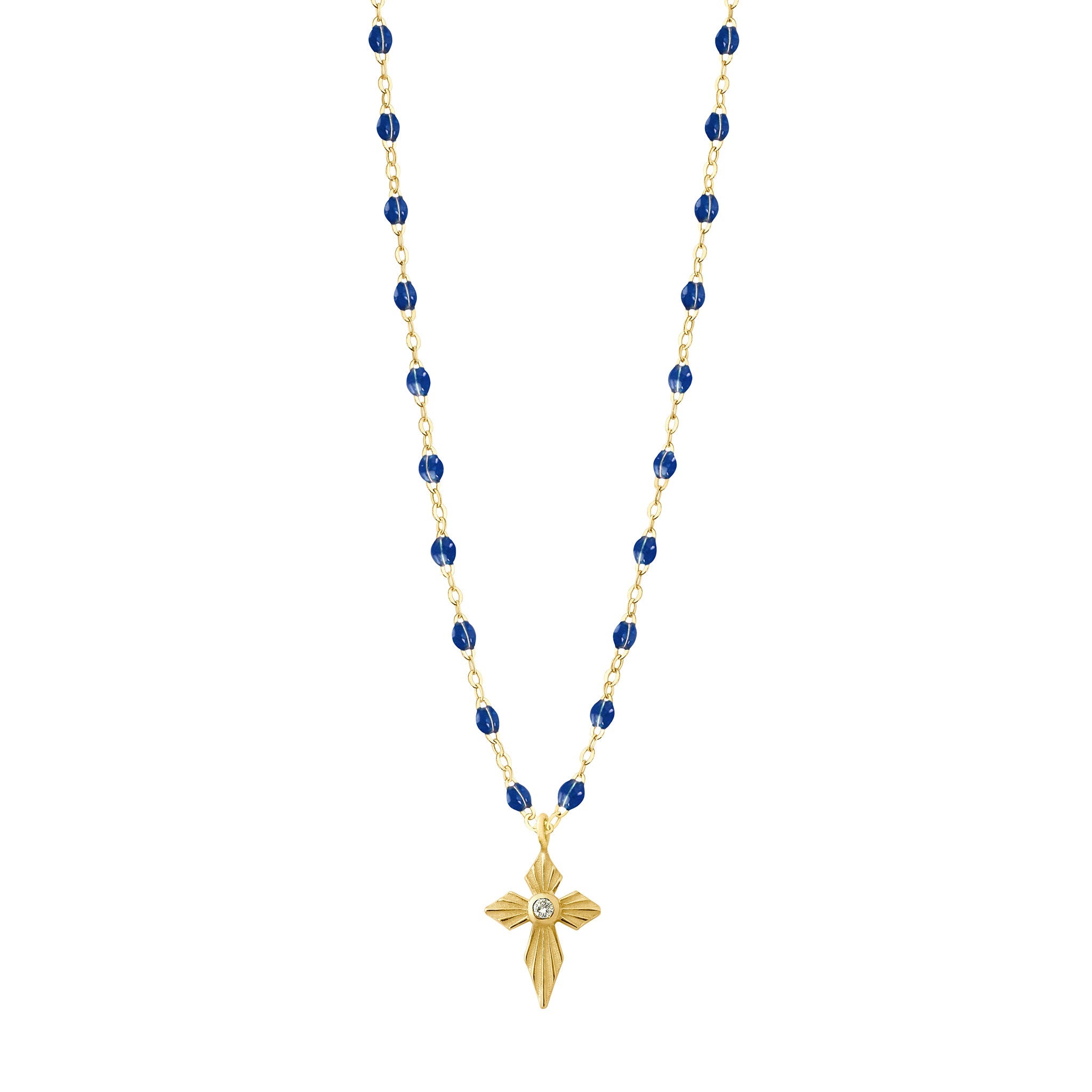 Gigi Clozeau - Croix Lumière Lapis Diamond Necklace, Yellow Gold, 16.5"