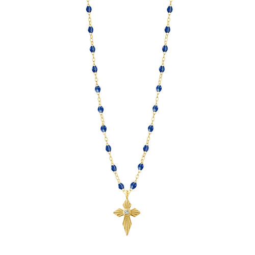 Gigi Clozeau - Croix Lumière Lapis Diamond Necklace, Yellow Gold, 16.5