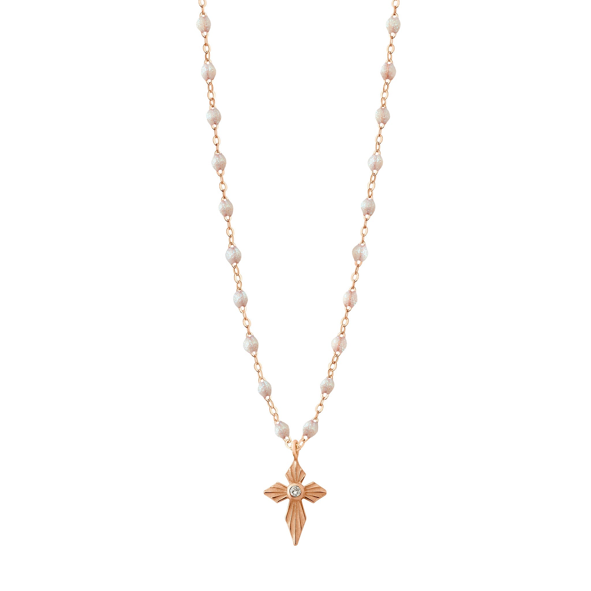 Gigi Clozeau - Croix Lumière Opal Diamond Necklace, Rose Gold, 16.5"