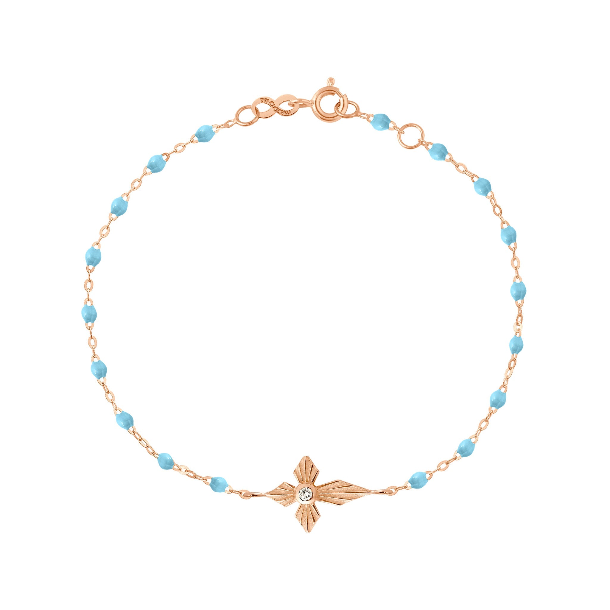 Gigi Clozeau - Croix Lumière Turquoise Diamond Bracelet, Rose Gold, 6.7"