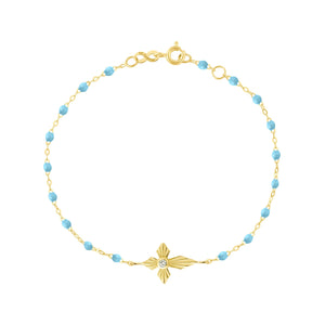 Gigi Clozeau - Croix Lumière Turquoise Diamond Bracelet, Yellow Gold, 6.7"