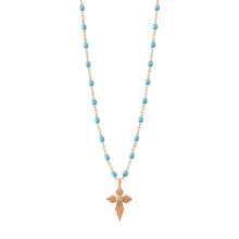 Gigi Clozeau - Croix Lumière Turquoise Diamond Necklace, Rose Gold, 16.5"