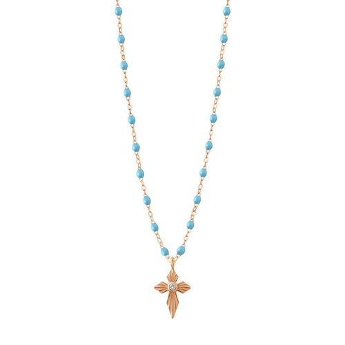 Gigi Clozeau - Croix Lumière Turquoise Diamond Necklace, Rose Gold, 16.5