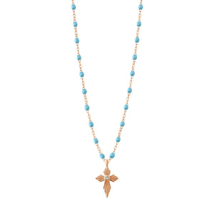 Gigi Clozeau - Croix Lumière Turquoise Diamond Necklace, Rose Gold, 16.5"