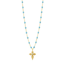 Gigi Clozeau - Croix Lumière Turquoise Diamond Necklace, Yellow Gold, 16.5"