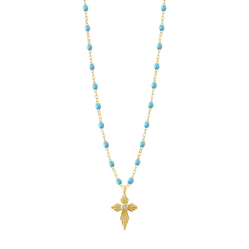 Gigi Clozeau - Croix Lumière Turquoise Diamond Necklace, Yellow Gold, 16.5