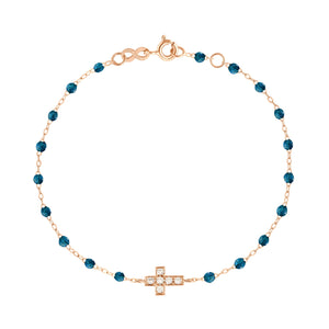 Gigi Clozeau - Cross Charm Classic Gigi Jungle diamond bracelet, Rose Gold, 6.7"