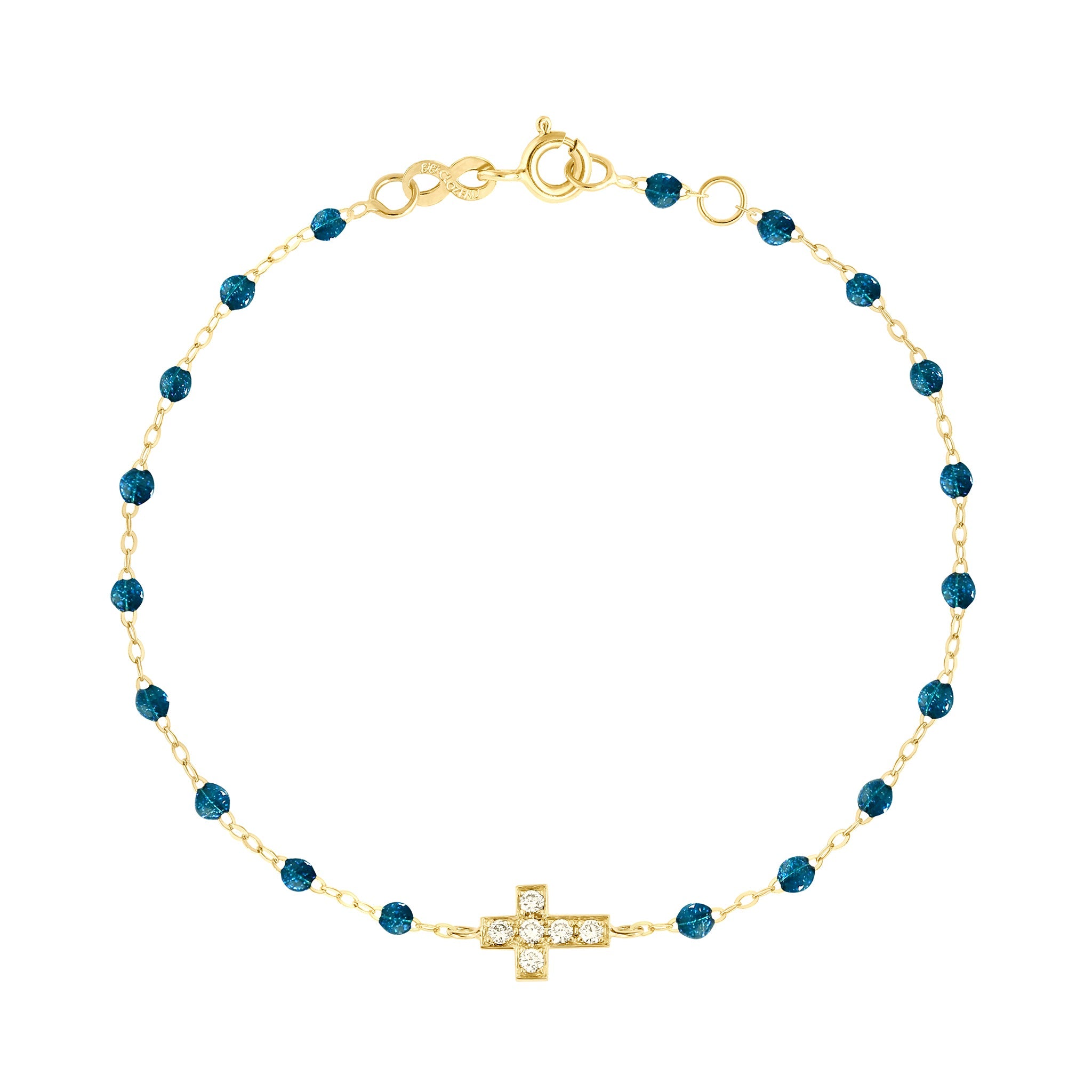 Gigi Clozeau - Cross Charm Classic Gigi Jungle diamond bracelet, Yellow Gold, 6.7"