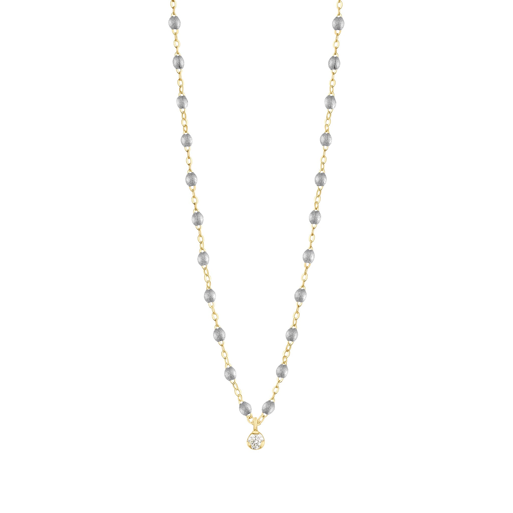 Gigi Clozeau - Gigi Supreme Classic 1 Diamond Necklace, Silver, Yellow Gold, 16.5"