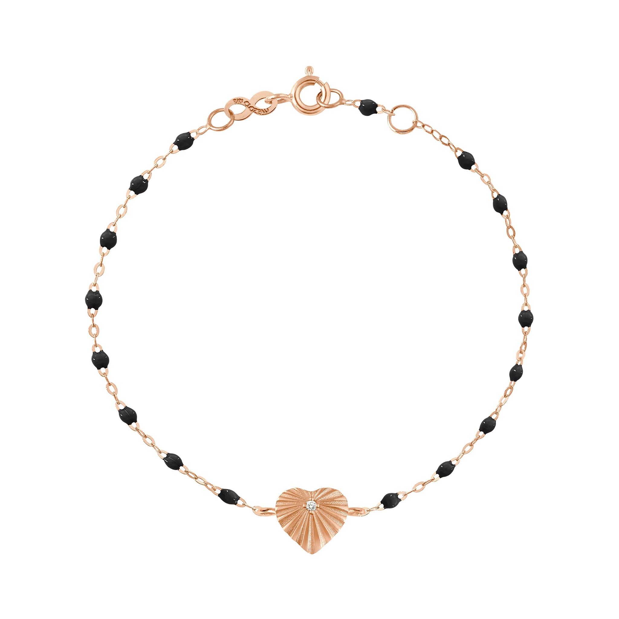 Gigi Clozeau - Heart Lumière Black Diamond Bracelet, Rose Gold, 6.7"