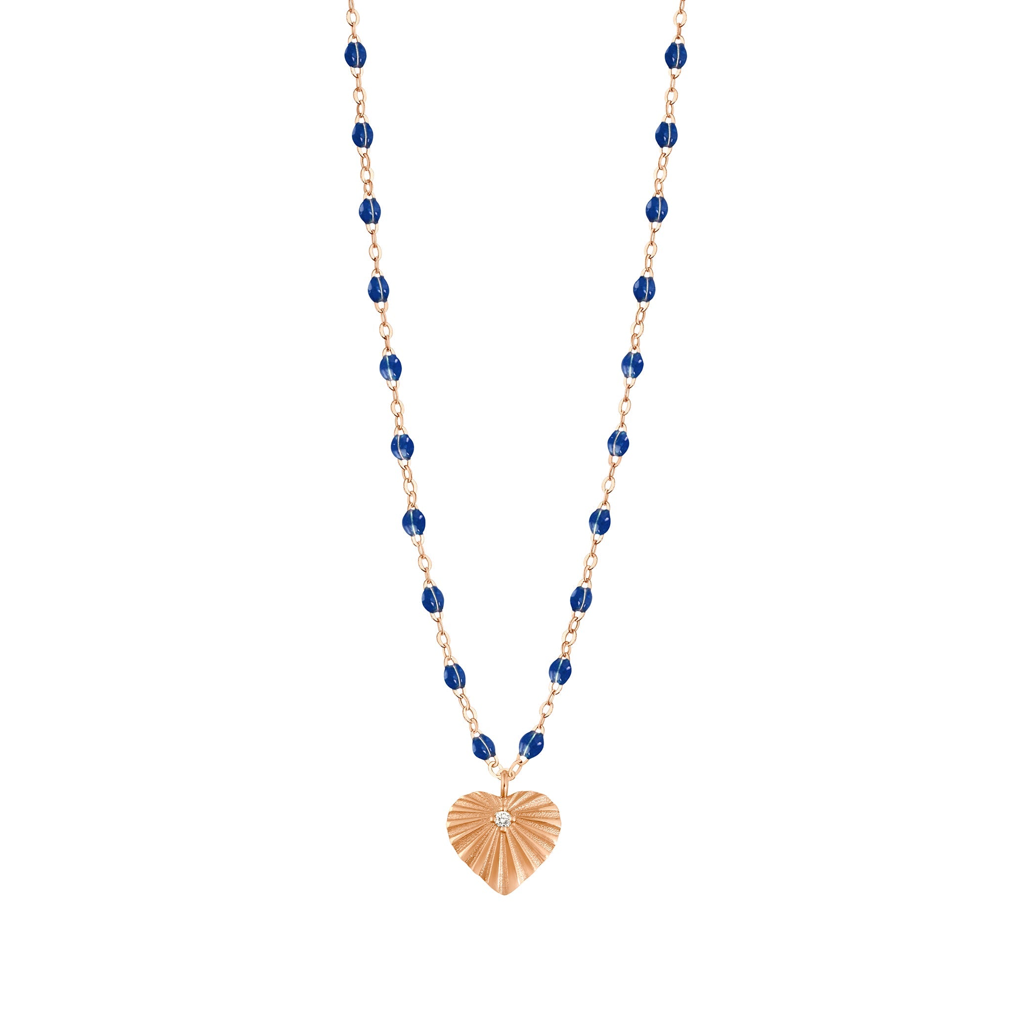 Gigi Clozeau - Heart Lumière Lapis Diamond Necklace, Rose Gold, 16.5"