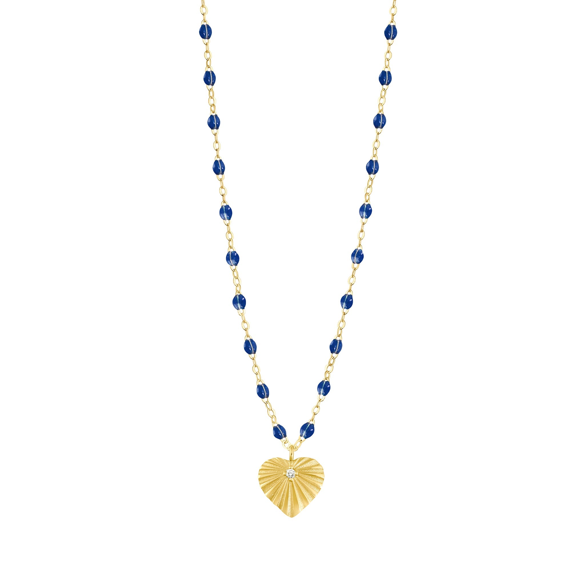 Gigi Clozeau - Heart Lumière Lapis Diamond Necklace, Yellow Gold, 16.5"