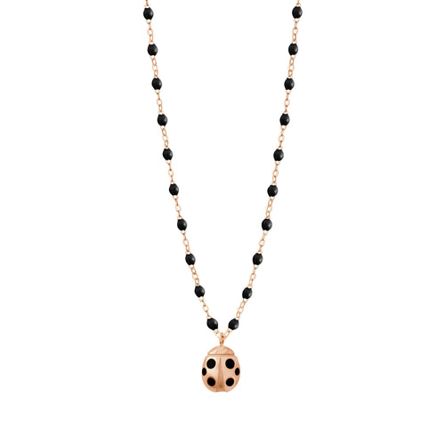 Gigi Clozeau - Ladybug Black Necklace, Rose Gold, 16.5