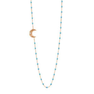 Gigi Clozeau - Moon Turquoise Diamond Necklace, Rose Gold, 16.5"