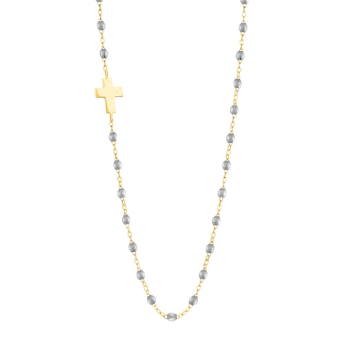 Gigi Clozeau - Side Cross Charm Classic Gigi Silver necklace, Yellow Gold, 16.5