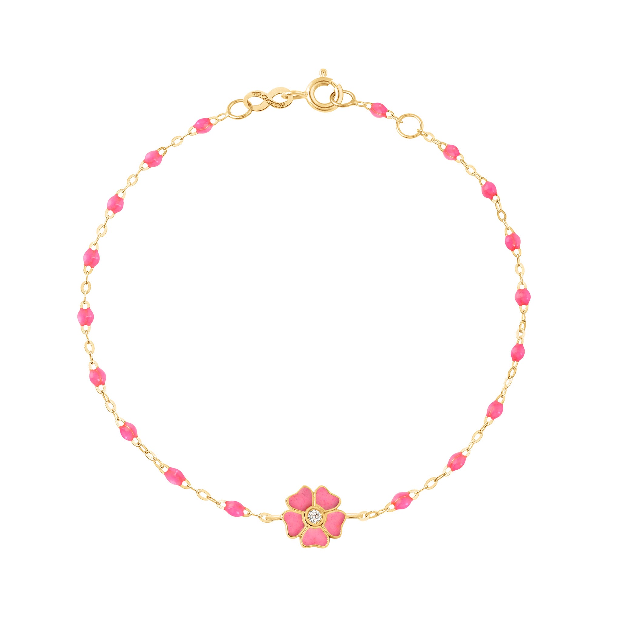Flower Classic Gigi Baby Pink diamond necklace, Yellow Gold, 16.5