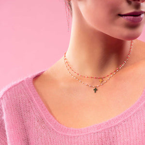 Gigi Clozeau - Cross Charm Classic Gigi Pink necklace, Rose Gold, 16.5"