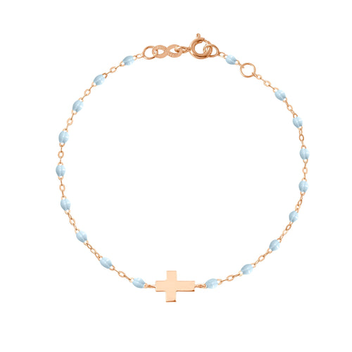 Gigi Clozeau - Baby Cross Charm Classic Gigi Baby Blue bracelet, Rose Gold, 5.1