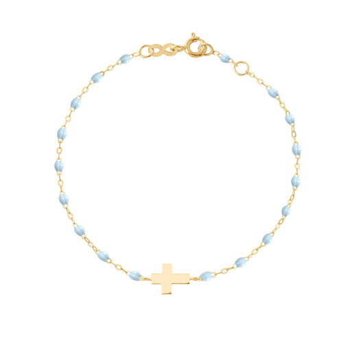 Gigi Clozeau - Baby Cross Charm Classic Gigi Baby Blue bracelet, Yellow Gold, 5.1