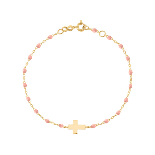 Gigi Clozeau - Baby Cross Charm Classic Gigi Baby Pink bracelet, Yellow Gold, 5.1