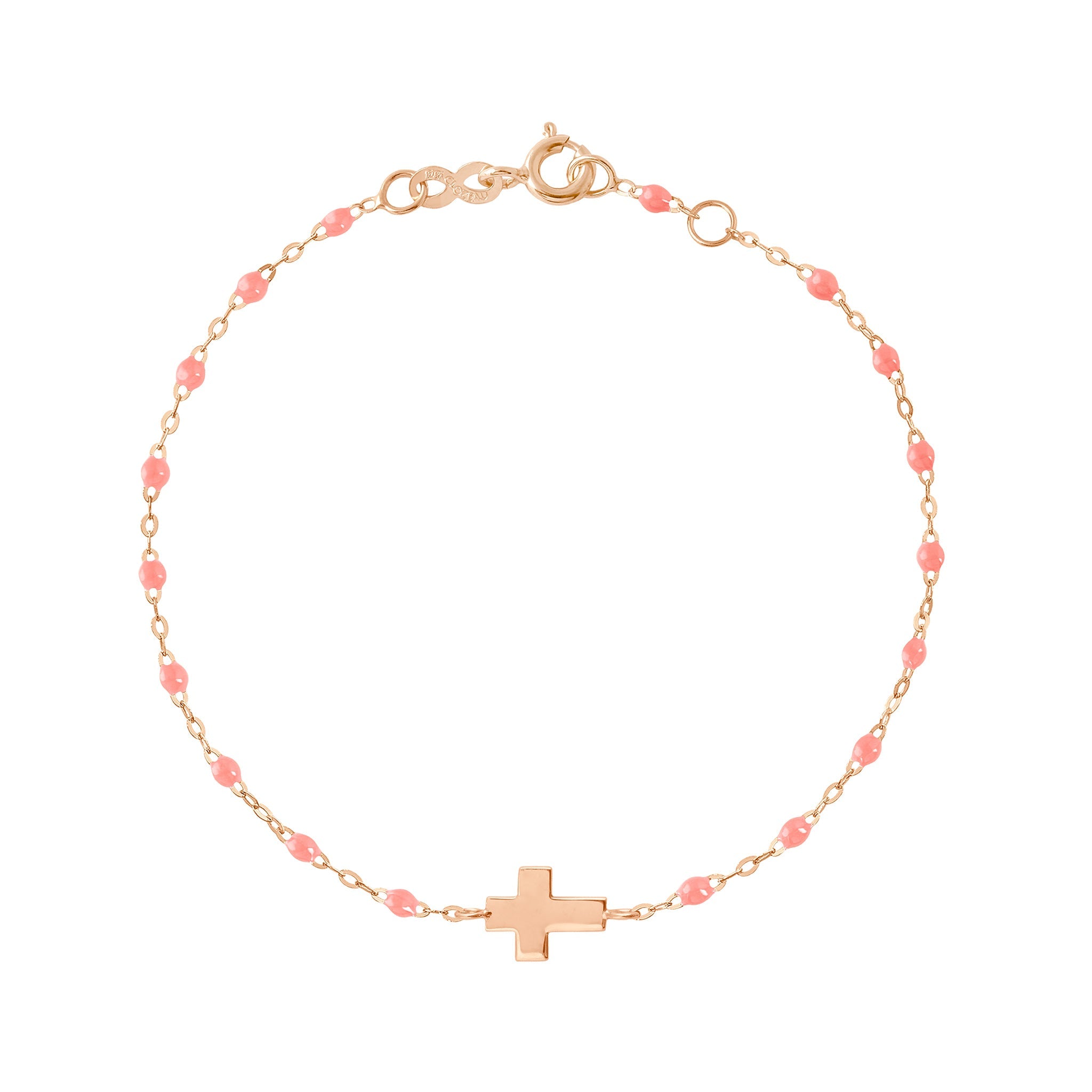 Gigi Clozeau - Baby Cross Charm Classic Gigi Fuchsia bracelet, Rose Gold, 5.1"