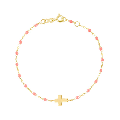 Gigi Clozeau - Baby Cross Charm Classic Gigi Fuchsia bracelet, Yellow Gold, 5.1