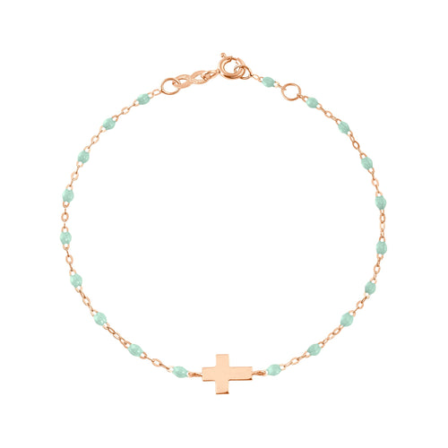 Gigi Clozeau - Baby Cross Charm Classic Gigi Jade bracelet, Rose Gold, 5.1